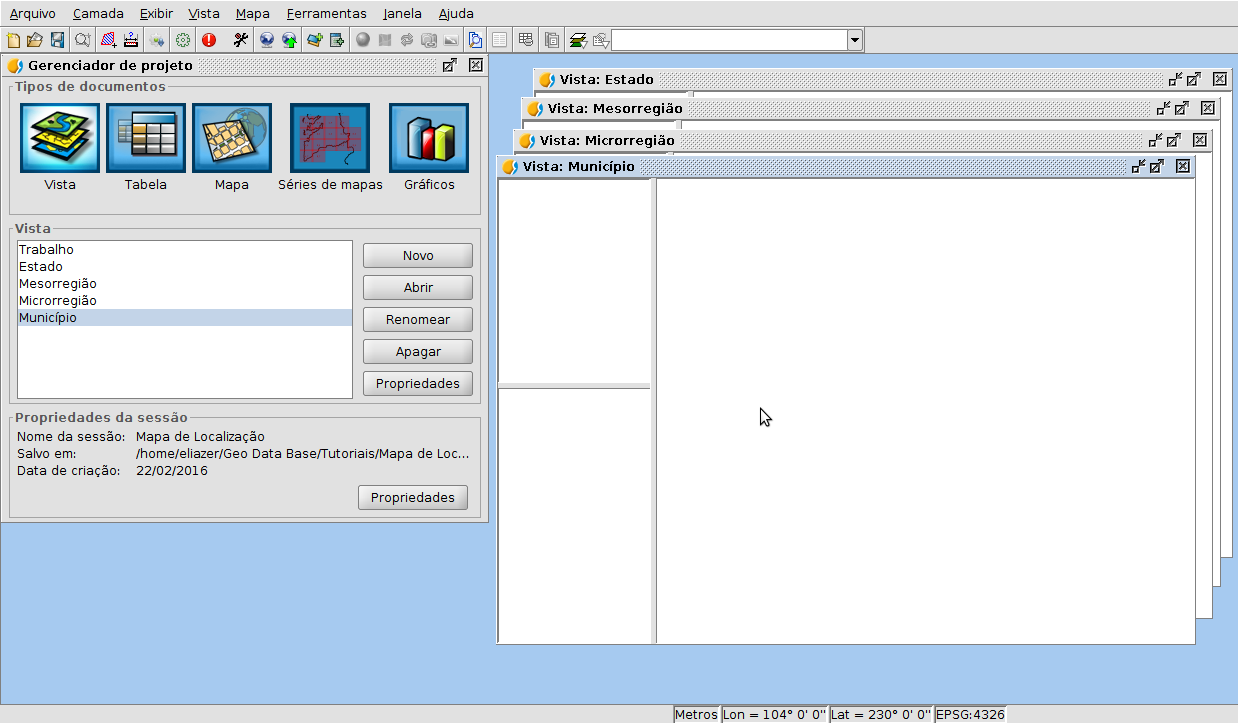 Área de trabalho com as Vistas criadas