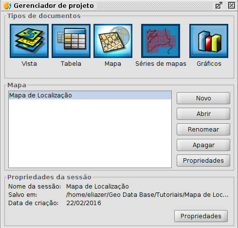 Modo Mapa no Gerenciador de projetos