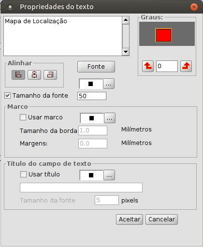Janela Propriedades do texto