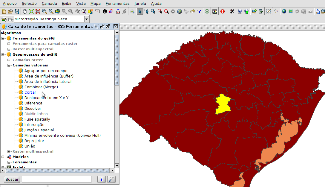 Acessando o geoprocesso Cortar