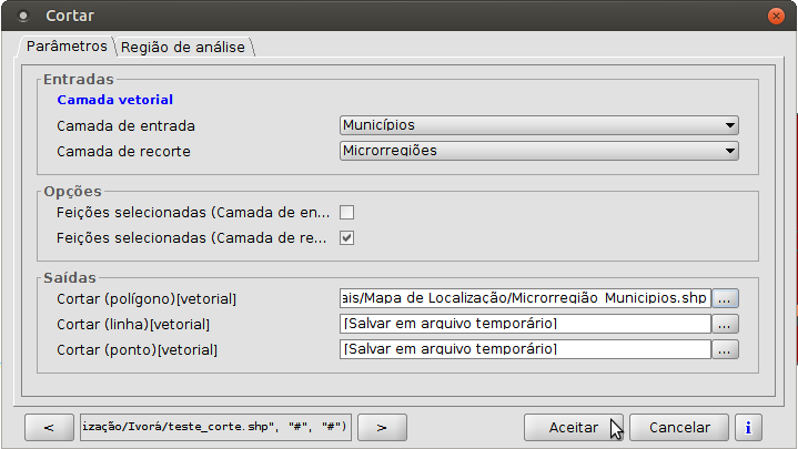 Janela do geoprocesso Cortar