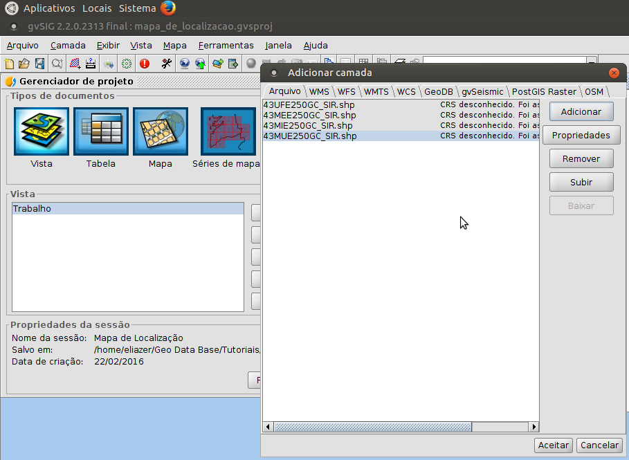 Inserindo shapes na Vista de trabalho.