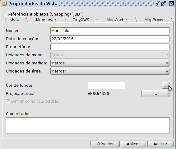 Janela "Propriedades da Vista"