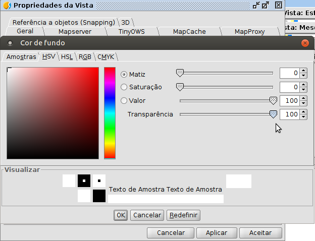 Janela "Cor de fundo"