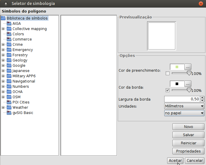 Configurações de simbologia da camada