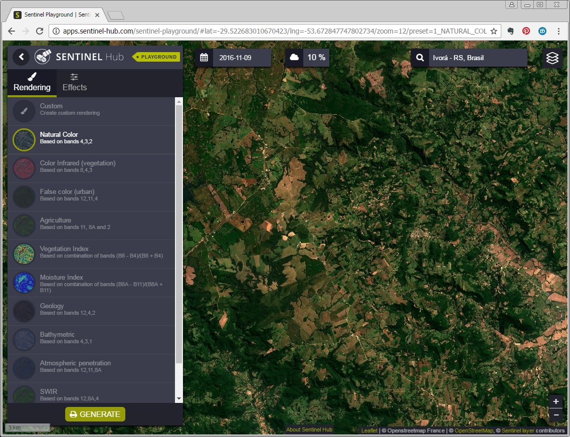 Aplicativo Sentinel Hub Playground